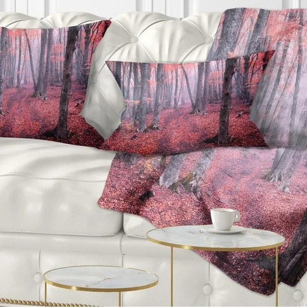 Designart 'Mysterious Fairytale Red Wood' Landscape Photography Throw Pillow