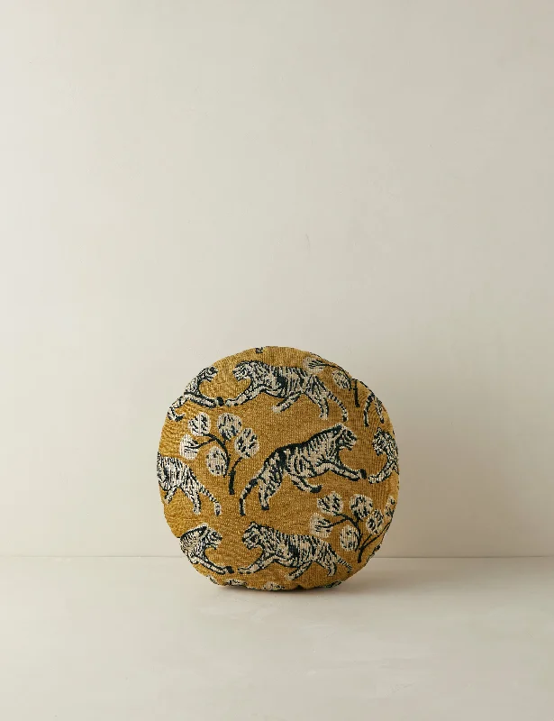 Tiger Jacquard Round Pillow by Sarah Sherman Samuel