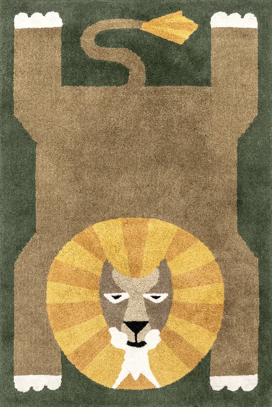 Adela Washable Lion Rug | Green