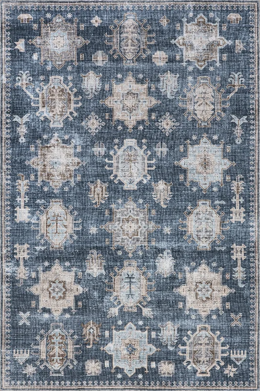 Brenda Hazy Heraldry Washable Rug | Blue