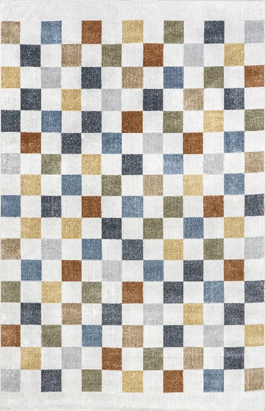 Carina Colorful Checkered Washable Rug | Multicolor