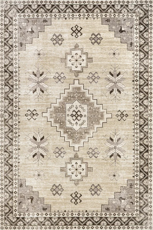 Clovebud Medallion Washable Rug | Beige