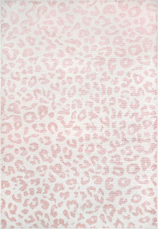 Coraline Leopard Printed Rug | Baby Pink