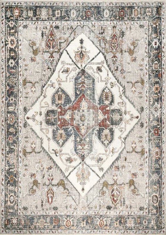 Crystalline Medallion Washable Rug | Beige