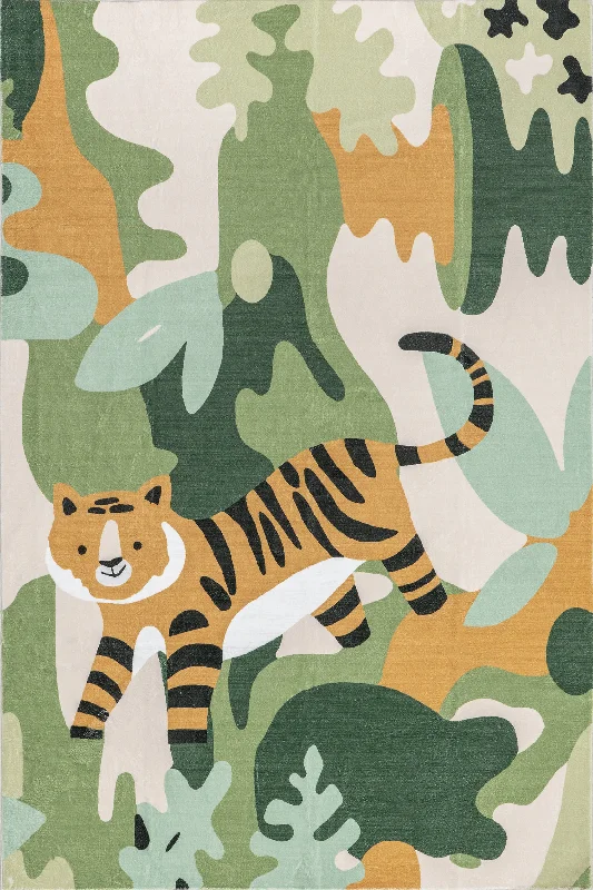 Dasya Jungle Tiger Kids Washable Rug | Green