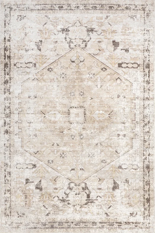 Davie Medallion Washable Rug | Beige