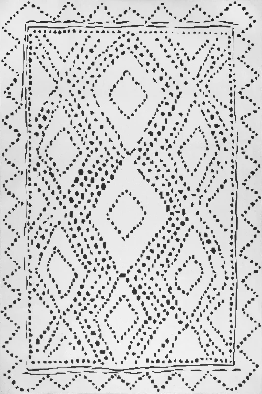 Dotted Diamond Trellis Washable Rug | White