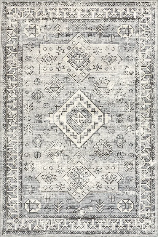 Faded Geometric Washable Rug | Grey