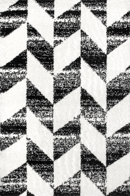 Faded Herringbone Shag Rug | Black And White