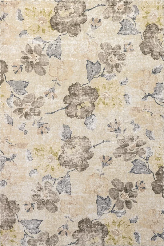 Fanya Floral Washable Rug | Beige