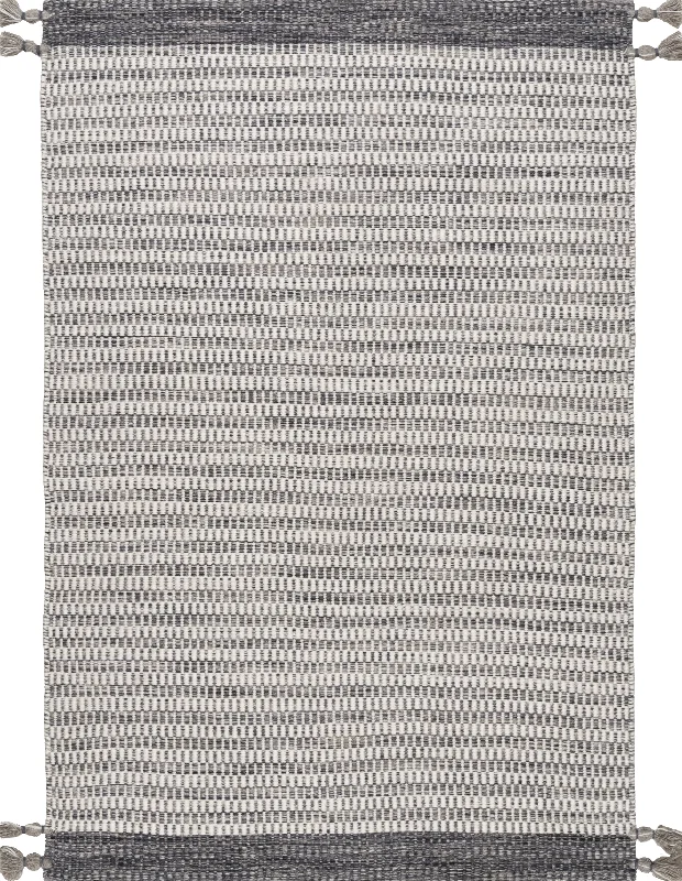 Fragmented Stripes Braided Tassel Rug | Grey