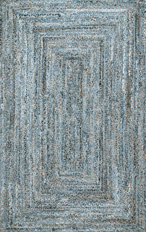 Hand Braided Denim And Jute Interwoven Solid Rug | Denim