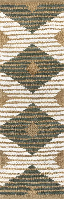 Hand Braided Denim And Jute Striped Diamonds Rug | Olive