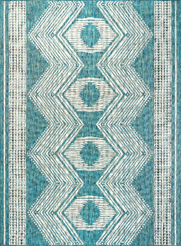 Iris Totem Indoor/Outdoor Flatweave Rug | Teal