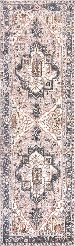 Jewel Medallion Washable Rug | Light Pink