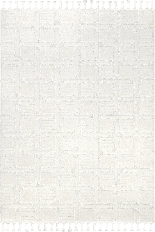 Kaelie Geometric Tasseled Rug | Off White