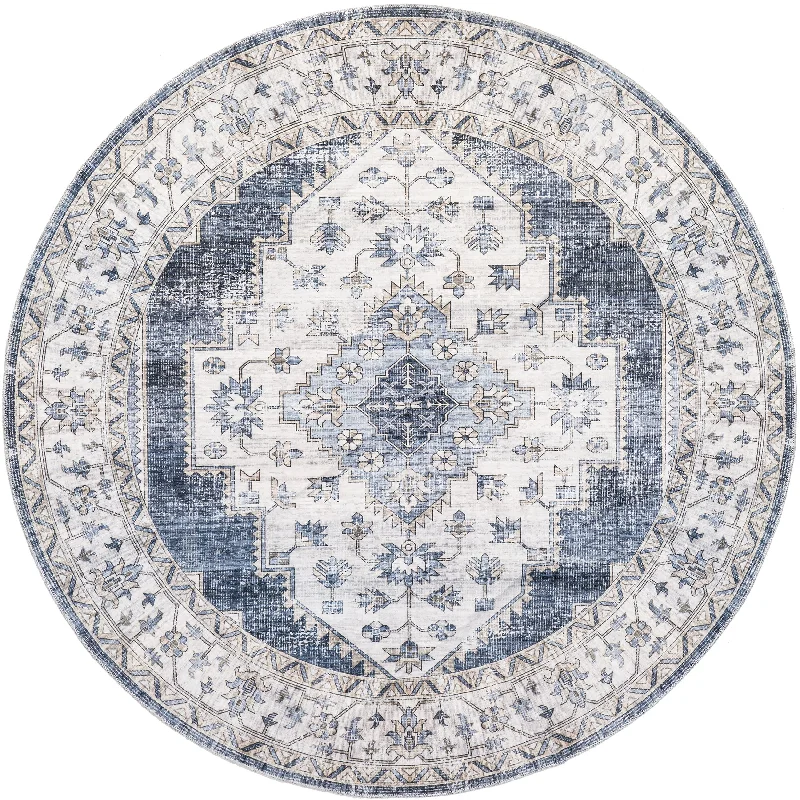 Maria Oasis Medallion Washable Rug | Navy