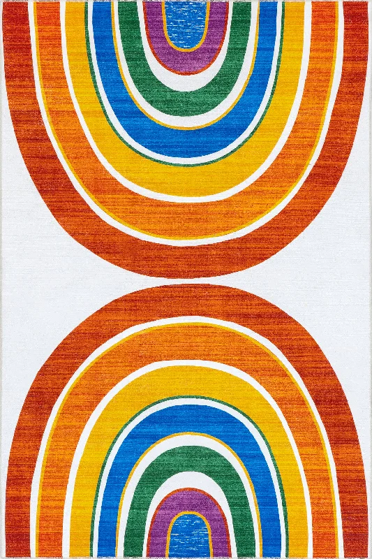 Matilda Kids Washable Double Rainbow Rug | White Multicolor