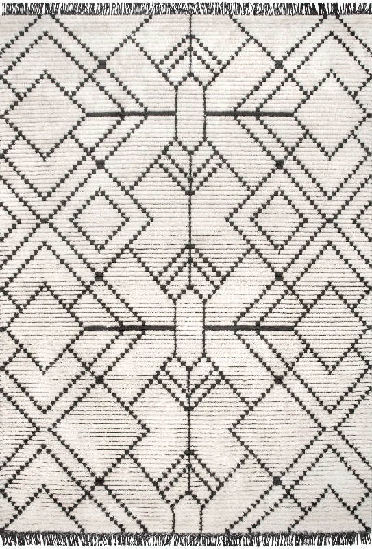 Modern Tracery Tasseled Rug | Beige