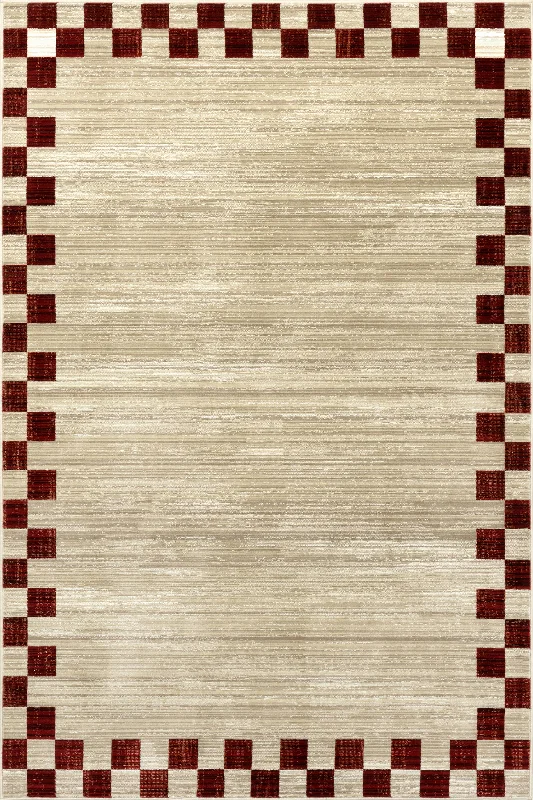 Pompeii Checked Border Rug | Red