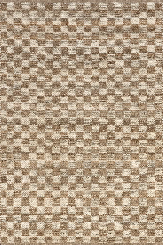 Sandye Retro Checkered Jute Rug | Natural