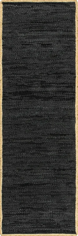 Solid Leather Flatweave Rug | Black