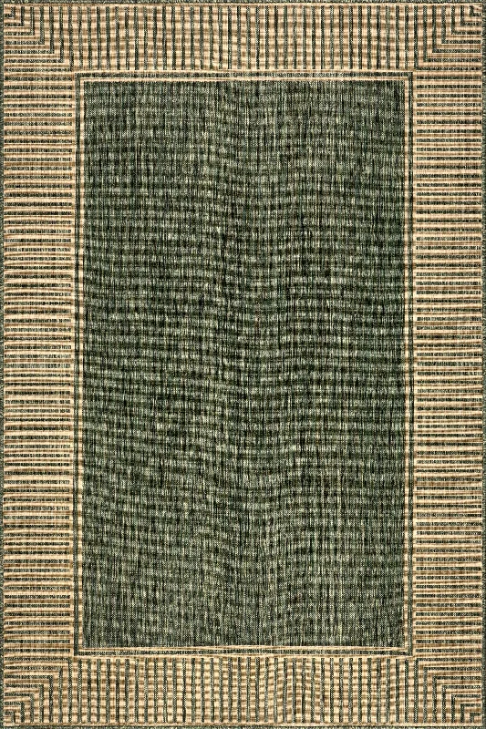 Striped Border Indoor/Outdoor Flatweave Rug | Green