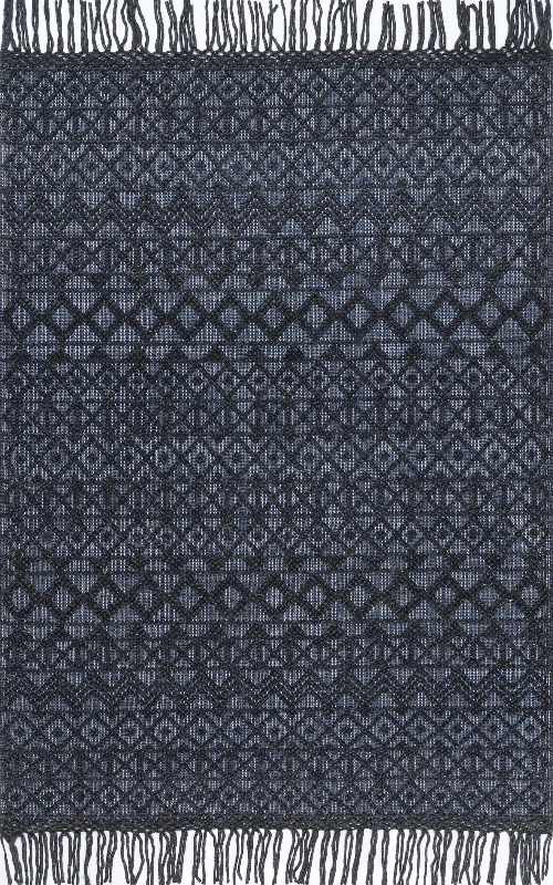 Textured Graphyte With Tassels Rug | Black