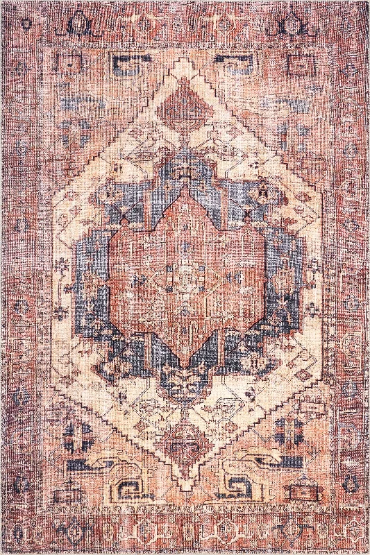 Timeworn Medallion Printed Rug | Pale Terracotta