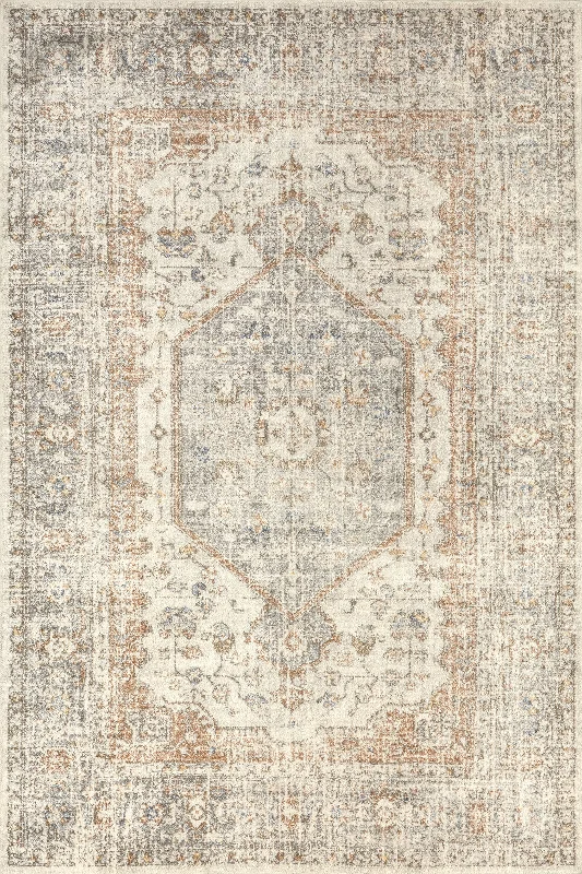 Vintage Medallion Washable Rug | Light Grey