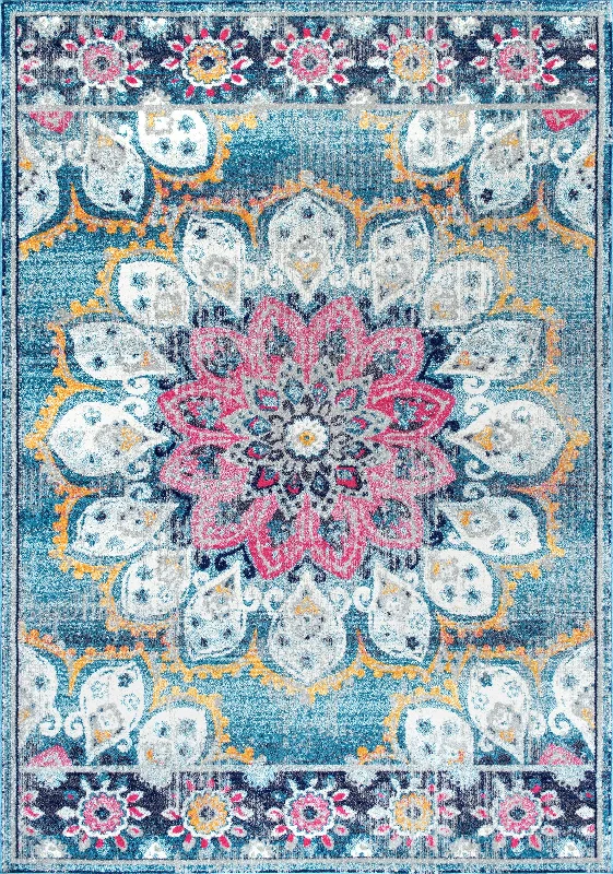 Withered Bloom In Bouquet Rug | Turquoise