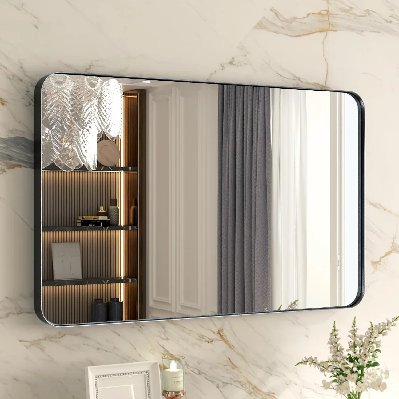 60x30 Inch Black Bathroom Mirror, Brushed Metal Framed Rectangle Mirror - $50