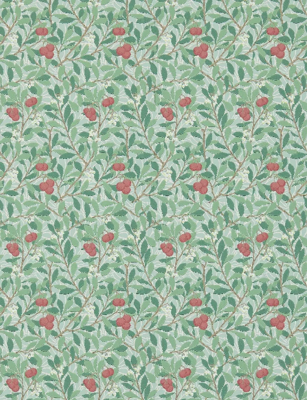 Arbutus Wallpaper by Morris & Co. Swatch, Thyme And Coral