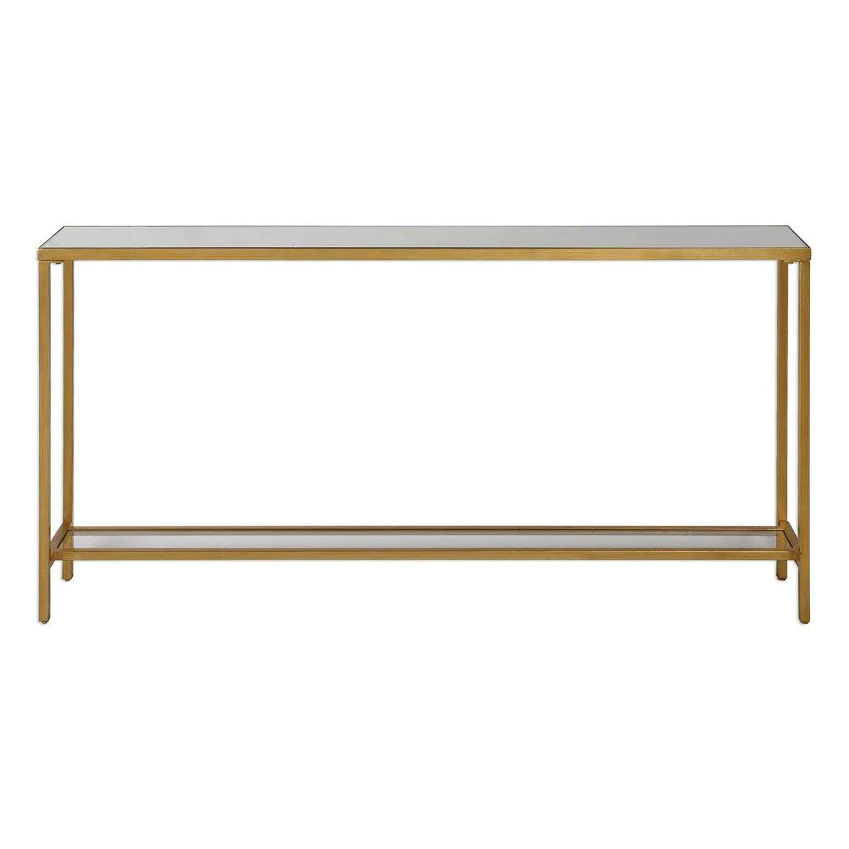 Beveled Mirrored Top Gold Leafed Console Table