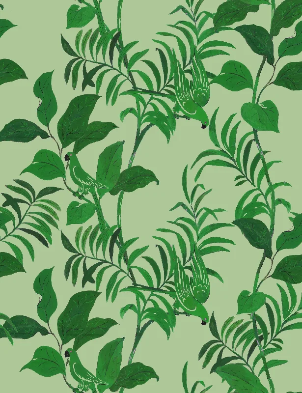 Birds Wallpaper by Paule Marrot, Green, Swatch