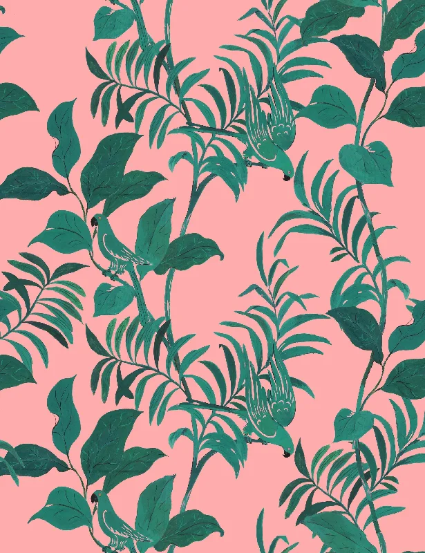 Birds Wallpaper by Paule Marrot, Pink, Swatch