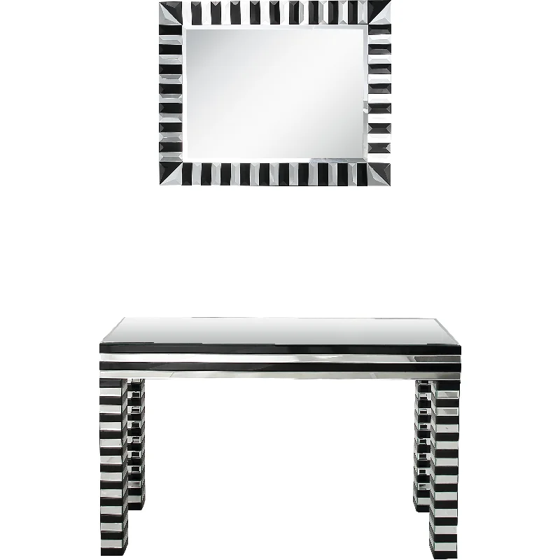 Clear and Black Waves Wall Mirror and Console Table