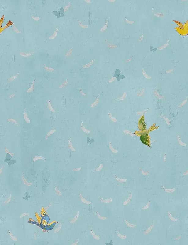 Feathers Wallpaper by Paule Marrot, Blue, Swatch