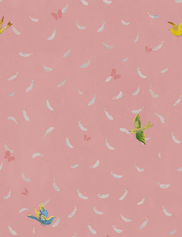 Feathers Wallpaper by Paule Marrot, Pink, Swatch