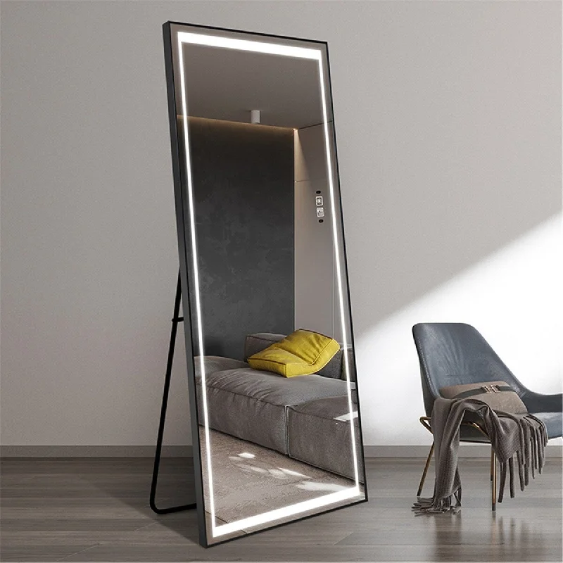 Full Length Mirrors Intelligent Human Body Induction Mirror LED Aluminum Floor Mirrors Stand Full Body Dressing Room Hotel