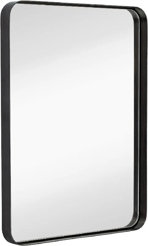 Hamilton Hills Contemporary Brushed Metal Wall Mirror | Glass Panel Black Frame - $95