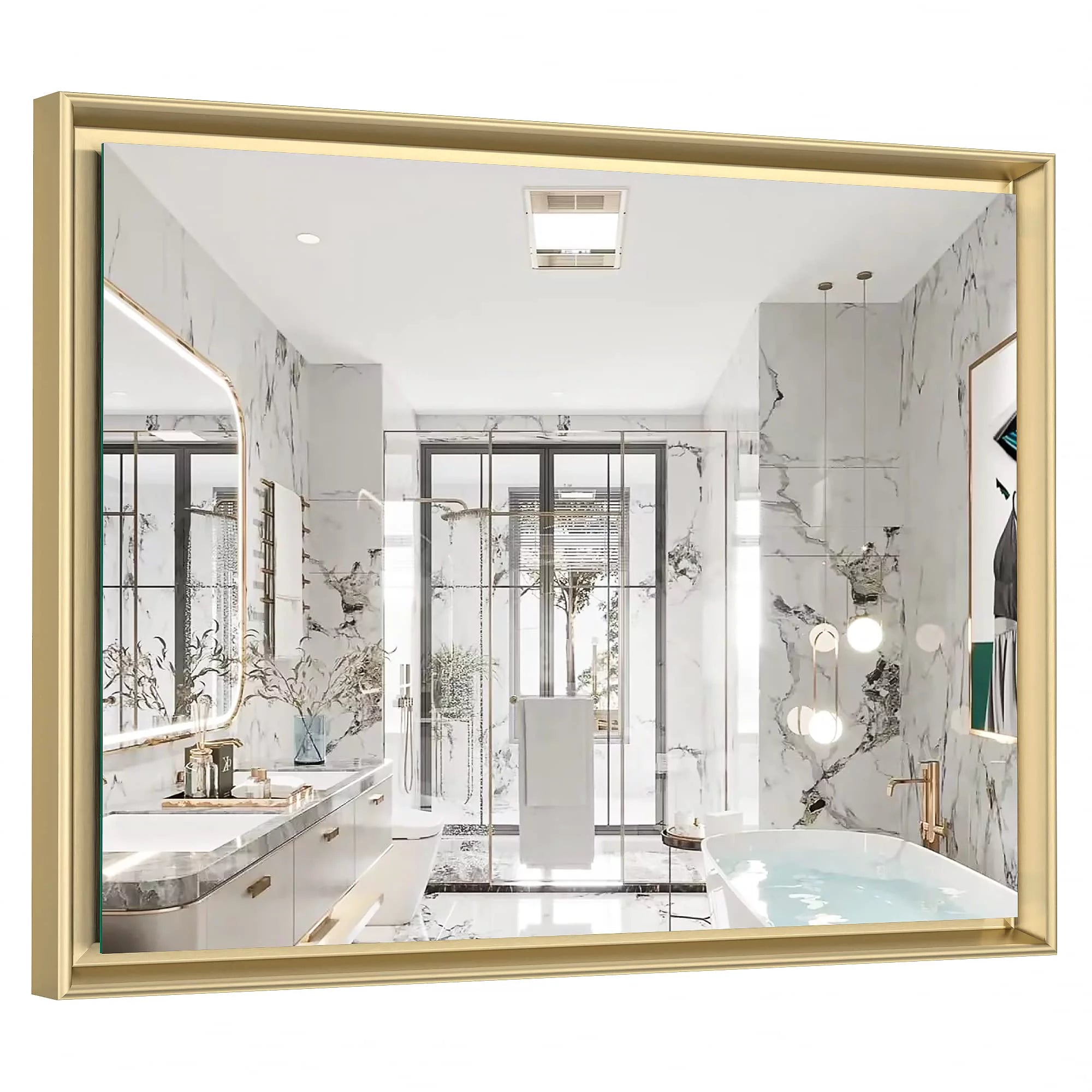 Hasipu Vosuja 48x36 Inch Bathroom Mirrors, Gold - $180