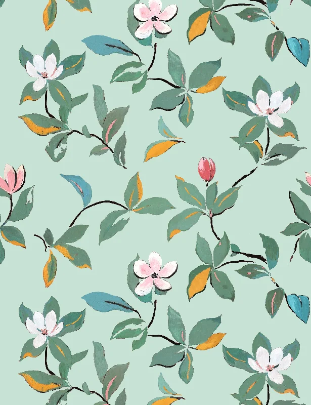 Magnolias Wallpaper by Paule Marrot, Blue, Swatch