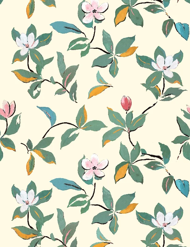 Magnolias Wallpaper by Paule Marrot, Natural, Swatch