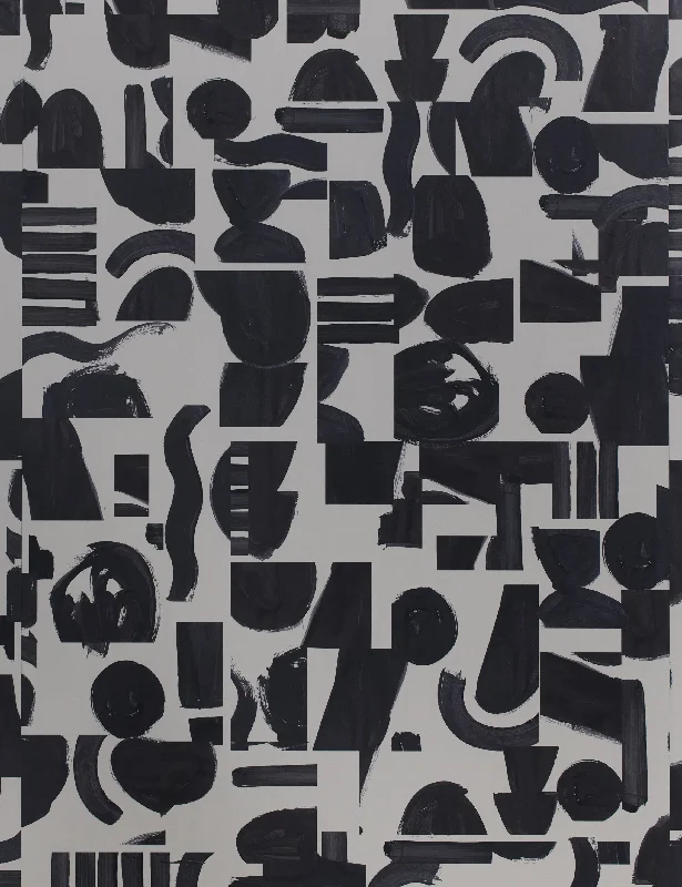 Organic Shapes Wallpaper Swatch by Sarah Sherman Samuel, Dark Taupe and Black