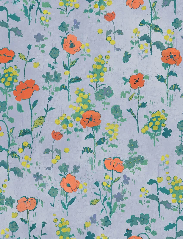 Poppies Wallpaper by Paule Marrot, Light Blue, Swatch