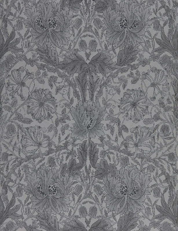 Pure Honeysuckle & Tulip Wallpaper by Morris & Co. Swatch, Black