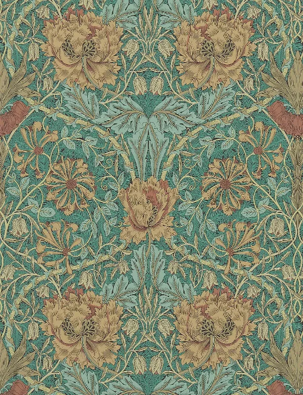 Pure Honeysuckle & Tulip Wallpaper by Morris & Co. Swatch, Emerald