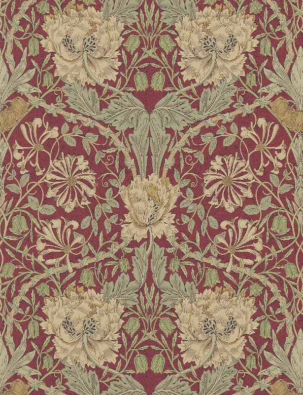 Pure Honeysuckle & Tulip Wallpaper by Morris & Co. Swatch, Red