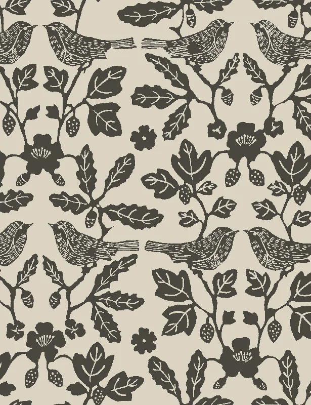 Sparrow and Oak Peel + Stick Wallpaper by Erin & Ben Co., Charcoal